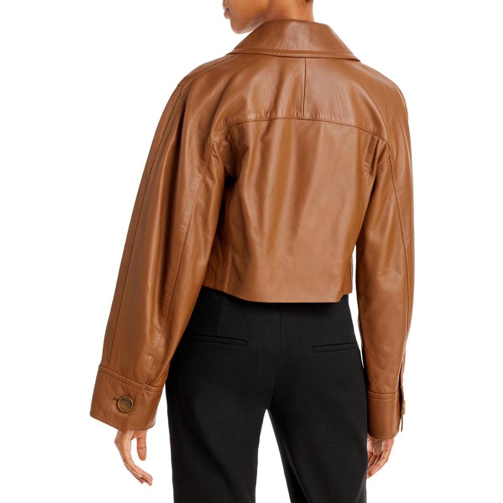 Vince Womens Brown Leather Short Cold Weather Cropped Jacket Coat NWT - Picture 2 of 2